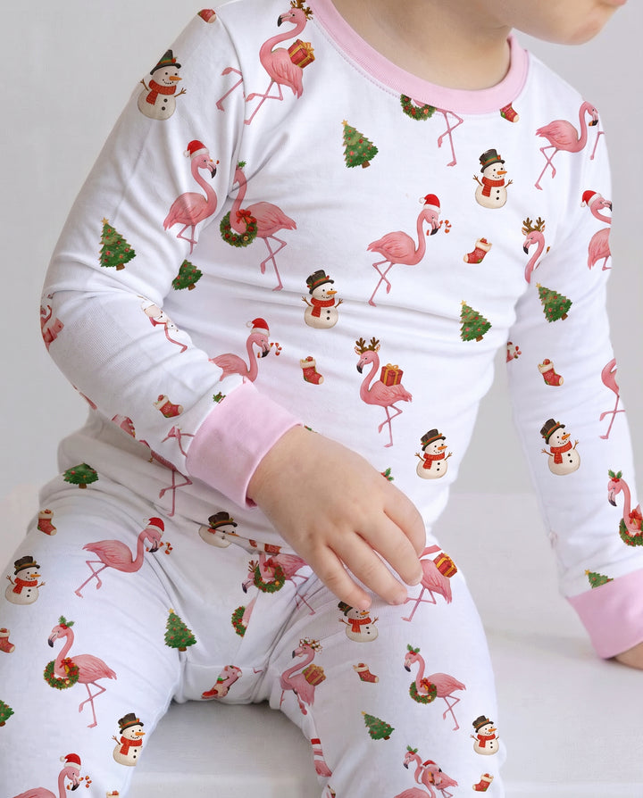 Flamingo Christmas Cheer Bamboo Two Piece Long Sleeve Pajama Set
