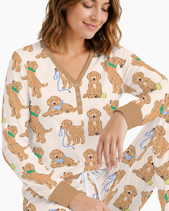 Golden Puppy Playtime Bamboo Women Pajama Set