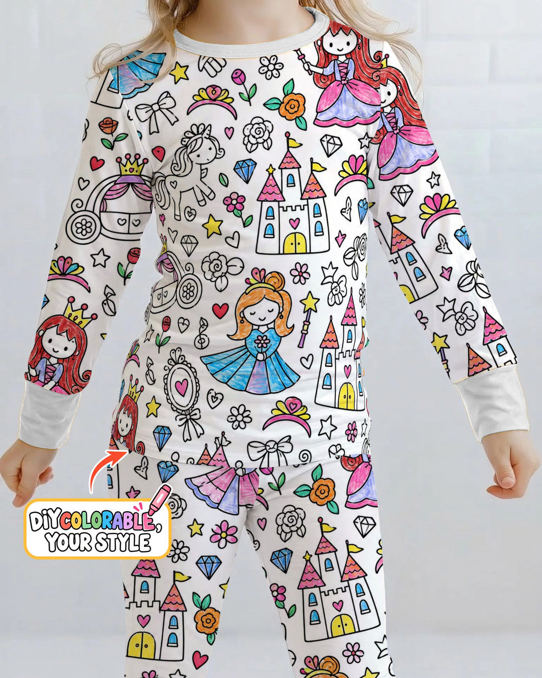 Princess Fairytale Kingdom Colorable Bamboo Two Piece Long Sleeve Pajama Set
