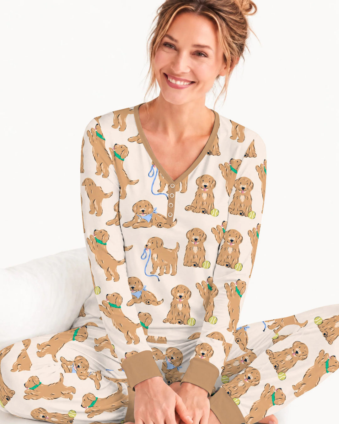 Golden Puppy Playtime Bamboo Women Pajama Set