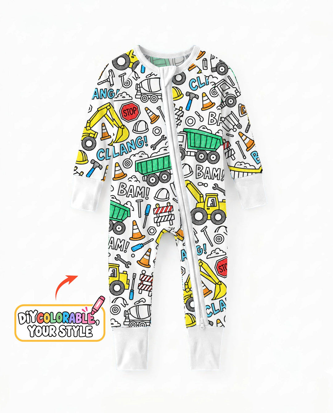 Construction Trucks Doodle Crew Colorable Bamboo Convertible Zippy