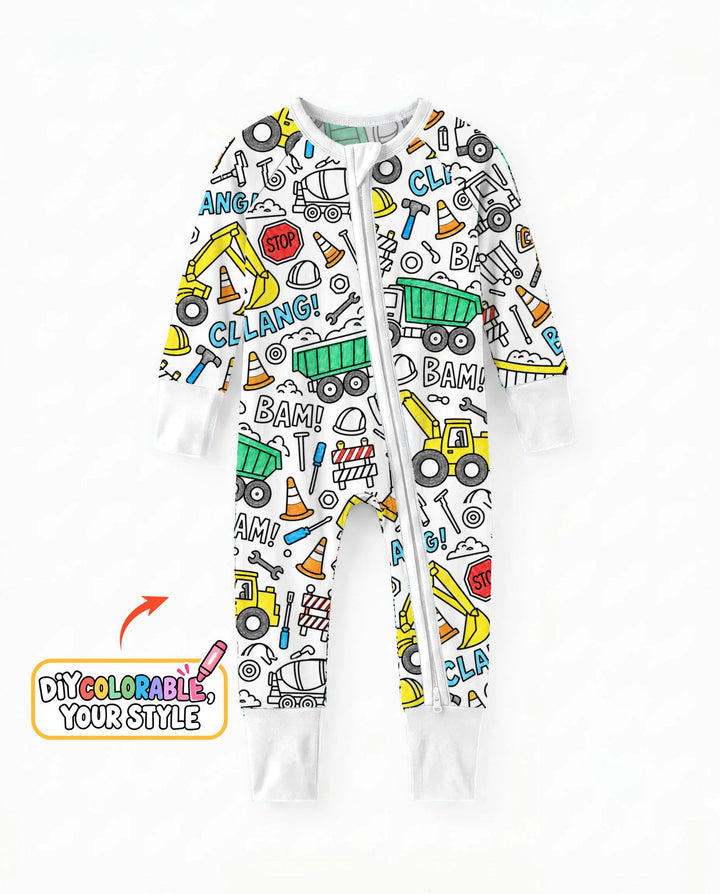 Construction Trucks Doodle Crew Colorable Bamboo Convertible Zippy