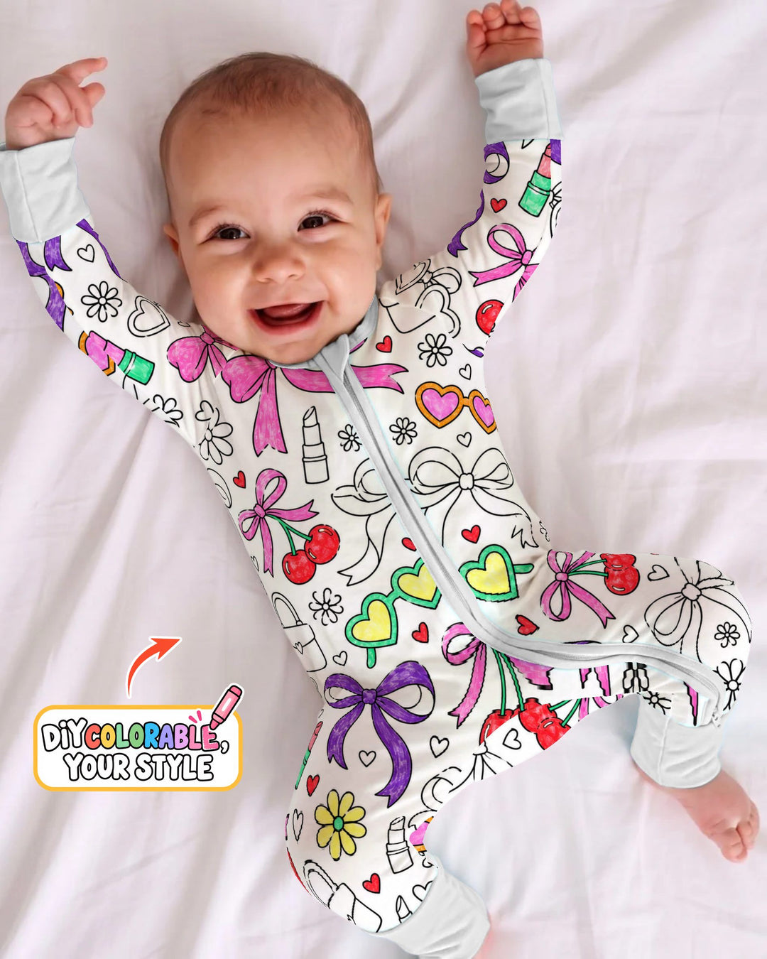 Girly Bows & Cherries Doodles Colorable Bamboo Convertible Zippy