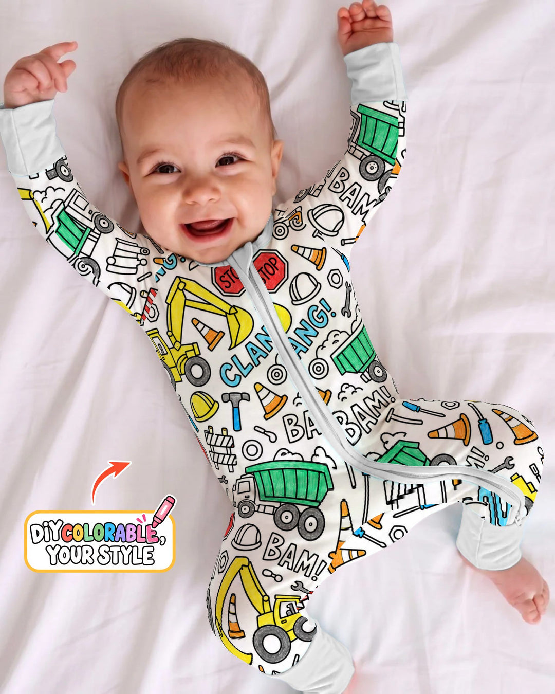 Construction Trucks Doodle Crew Colorable Bamboo Convertible Zippy