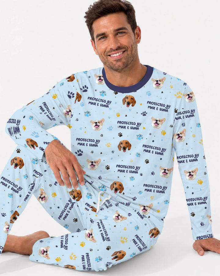 Custom Dog Photos "Protected By" Pawfect Blue Bamboo Men's Pajama Set