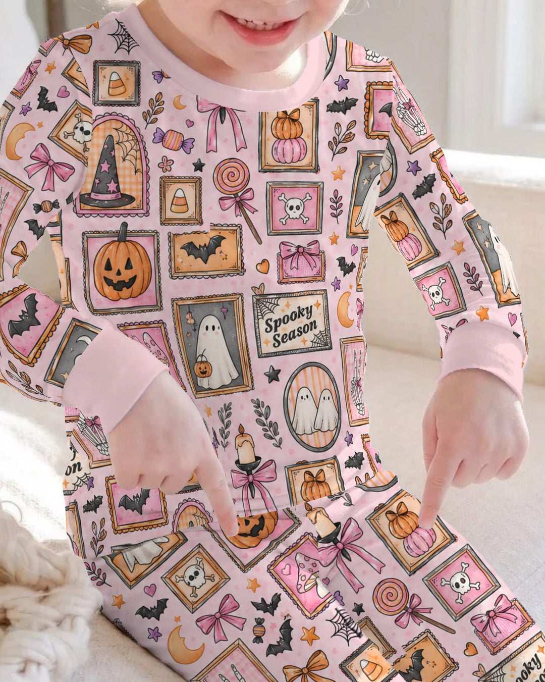 Pink Halloween Picture Frames Bamboo Two Piece Long Sleeve Pajama Set