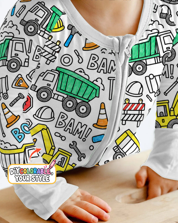 Construction Trucks Doodle Crew Colorable Bamboo Convertible Zippy