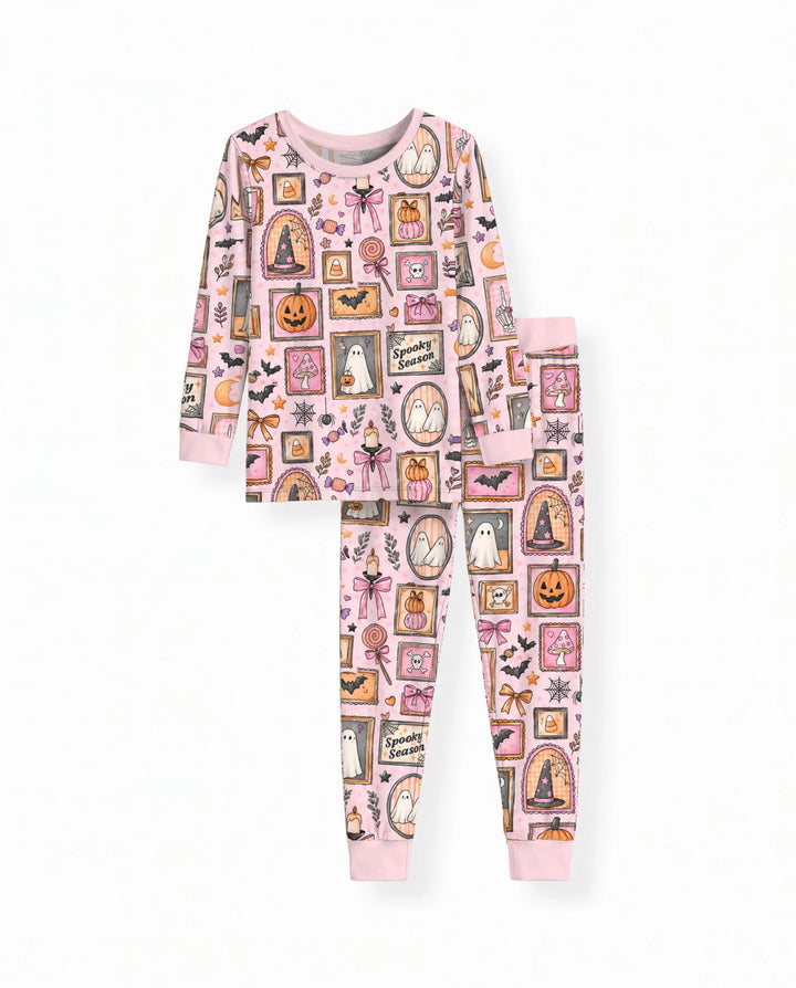 Pink Halloween Picture Frames Bamboo Two Piece Long Sleeve Pajama Set