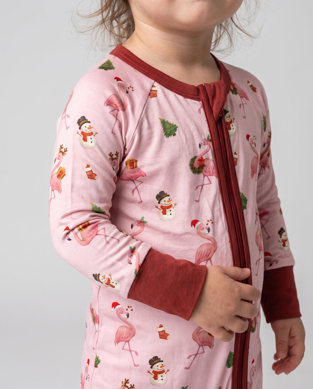 Candy Floss Flamingo Christmas Cheer Bamboo Convertible Zipper Romper
