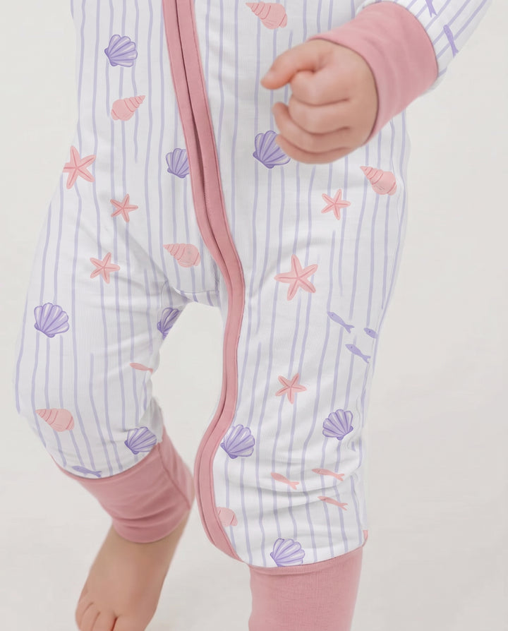 Blush Sea Garden Bamboo Convertible Zipper Romper