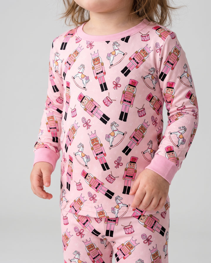 Pink Nutcracker Holiday March Bamboo Two Piece Long Sleeve Pajama Set