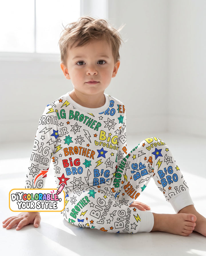 Big Brother Superhero Doodles Colorable Bamboo Two Piece Long Sleeve Pajama Set