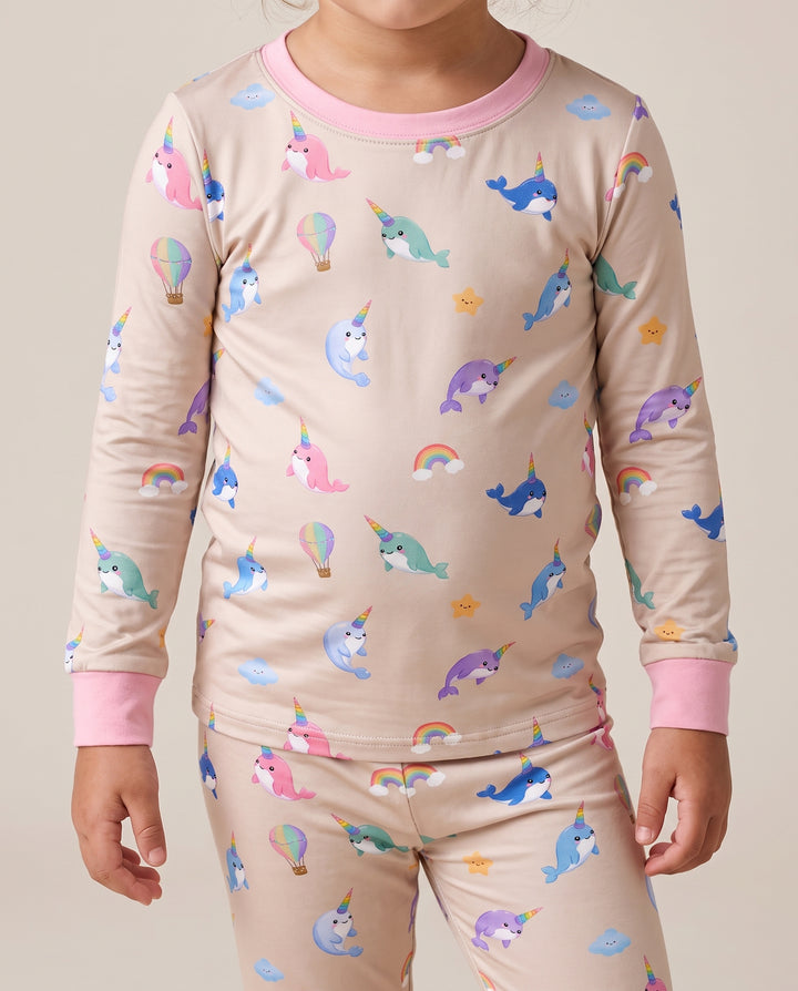 Blush Petal Narwhal Dreams Bamboo Two Piece Long Sleeve Pajama Set