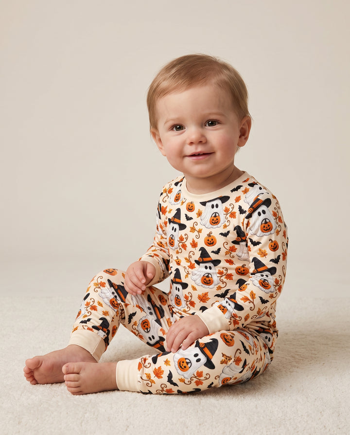 Witchy Ghost Pumpkin Autumn Bamboo Two Piece Long Sleeve Pajama Set