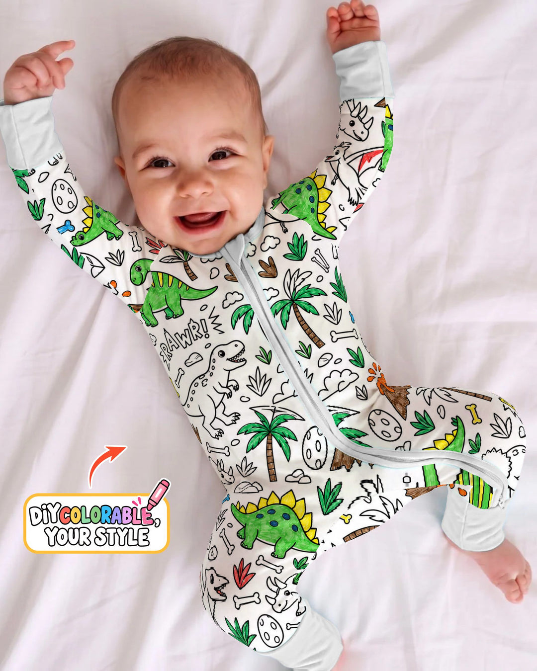 Dinosaur Prehistoric Adventure Colorable Bamboo Convertible Zippy