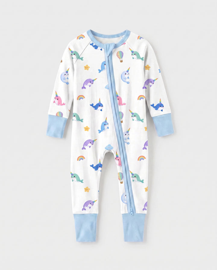Rainbow Narwhal Dreams Bamboo Convertible Zipper Romper
