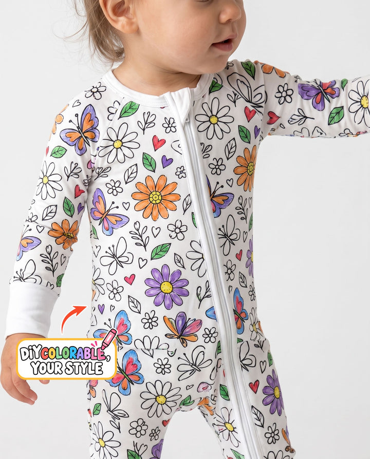Butterfly Daisy Garden Doodles Colorable Bamboo Convertible Zippy