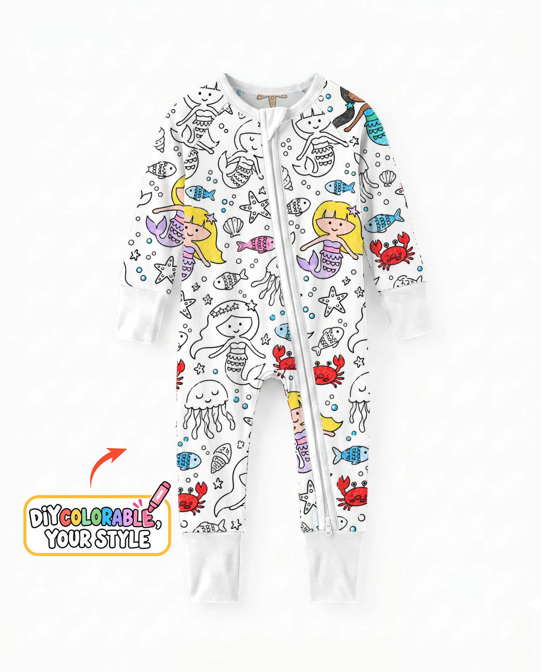 Under the Sea Mermaid Doodles Colorable Bamboo Convertible Zippy