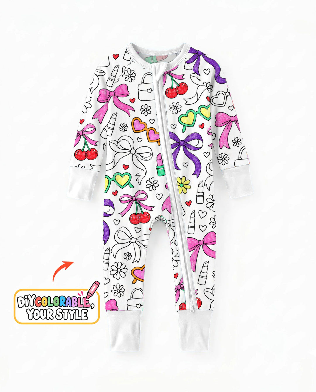 Girly Bows & Cherries Doodles Colorable Bamboo Convertible Zippy