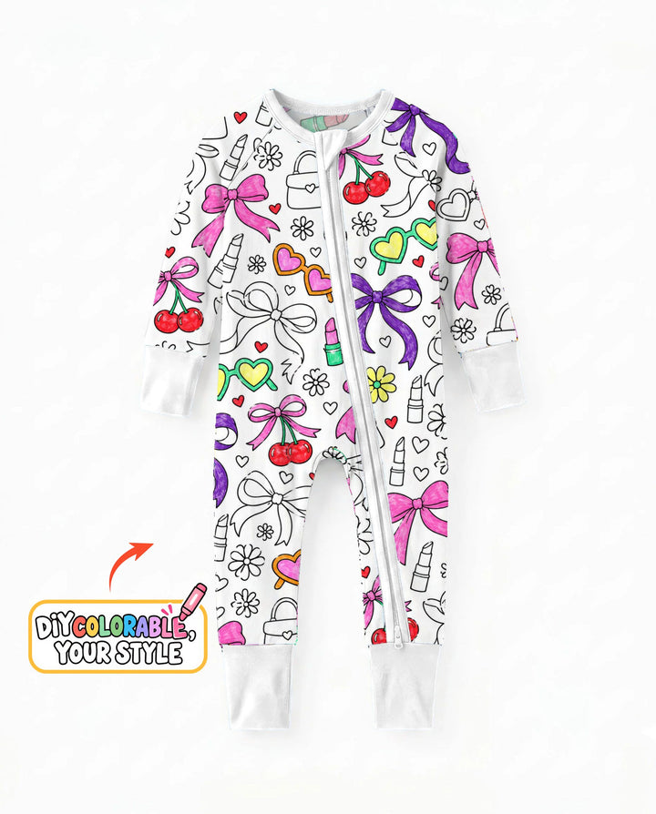 Girly Bows & Cherries Doodles Colorable Bamboo Convertible Zippy