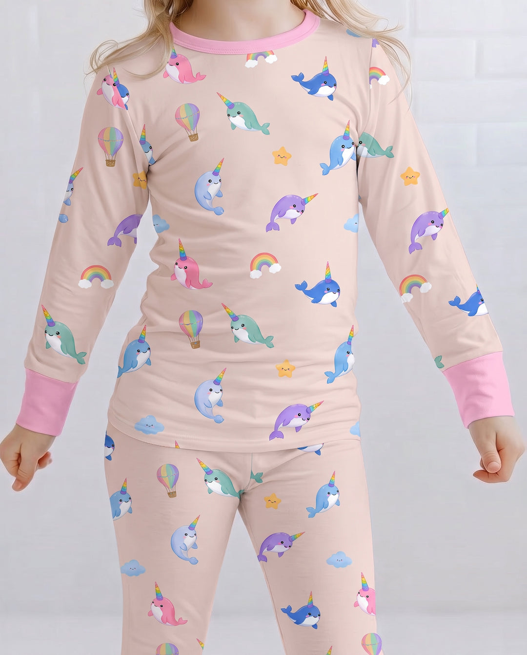 Blush Petal Narwhal Dreams Bamboo Two Piece Long Sleeve Pajama Set