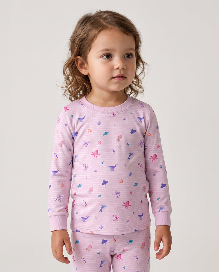 Pink Ocean Parade Bamboo Two Piece Long Sleeve Pajama Set