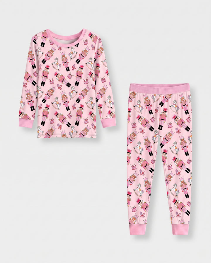 Pink Nutcracker Holiday March Bamboo Two Piece Long Sleeve Pajama Set