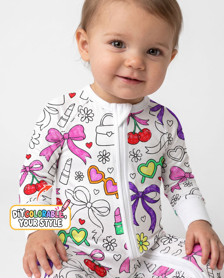 Girly Bows & Cherries Doodles Colorable Bamboo Convertible Zippy