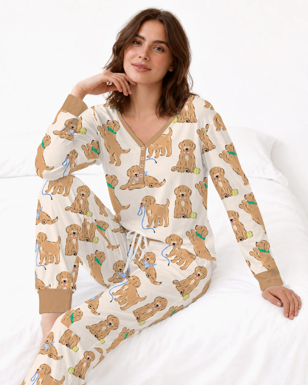 Golden Puppy Playtime Bamboo Women Pajama Set