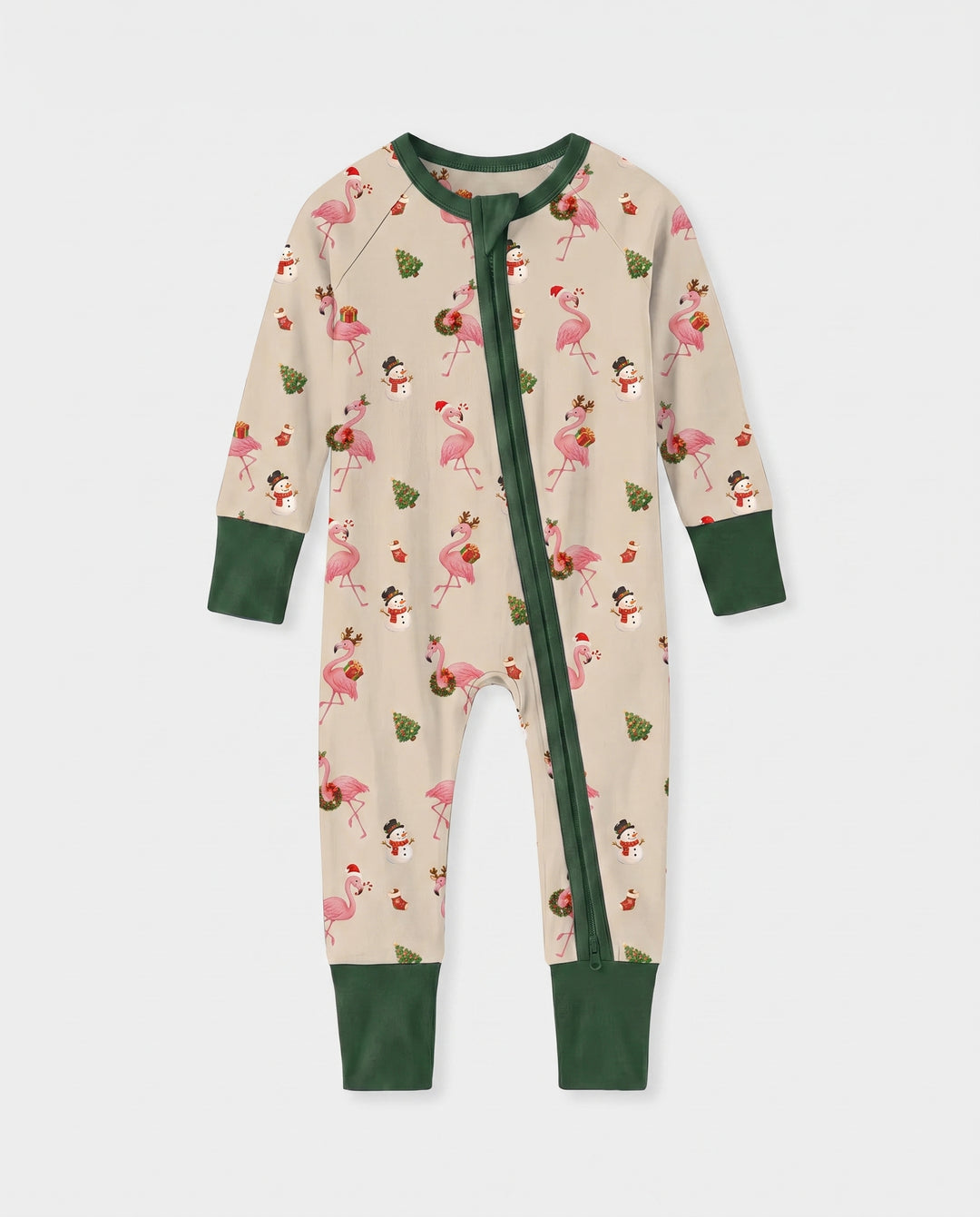 Gingerbread Cozy Flamingo Christmas Cheer Bamboo Convertible Zipper Romper