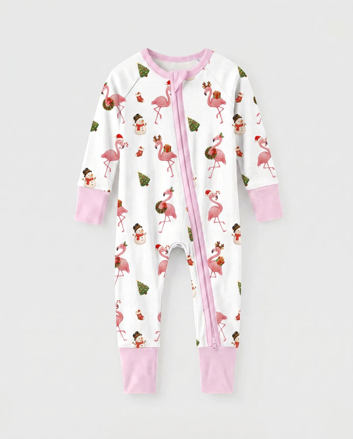 Flamingo Christmas Cheer Bamboo Convertible Zipper Romper