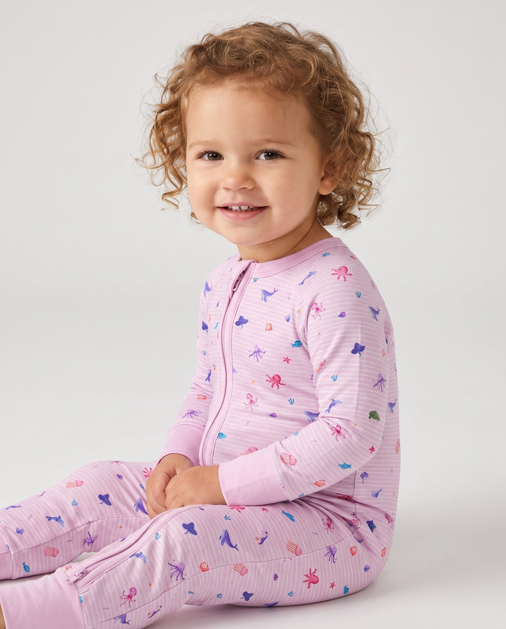 Pink Ocean Parade Bamboo Convertible Zipper Romper