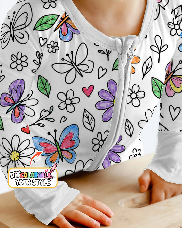 Butterfly Daisy Garden Doodles Colorable Bamboo Convertible Zippy