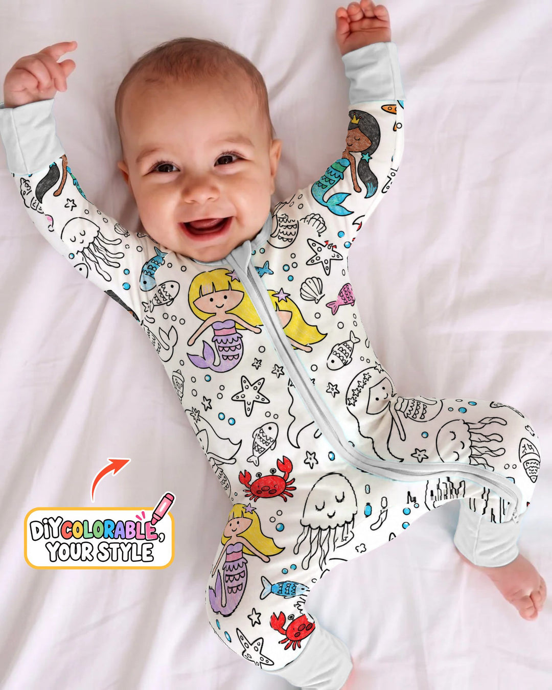 Under the Sea Mermaid Doodles Colorable Bamboo Convertible Zippy