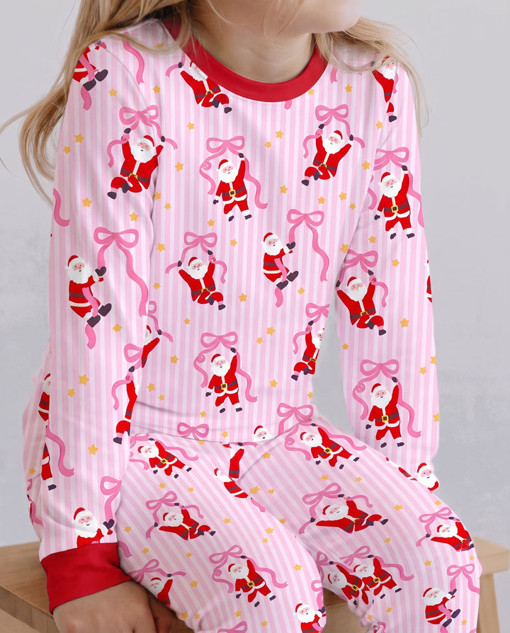 Santa Ribbon Wishes Bamboo Two Piece Long Sleeve Pajama Set