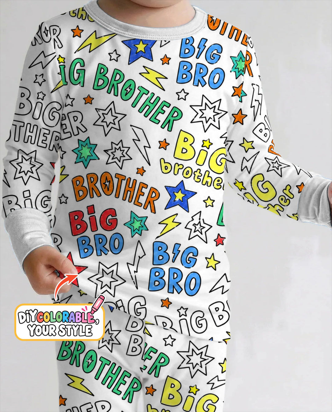Big Brother Superhero Doodles Colorable Bamboo Two Piece Long Sleeve Pajama Set