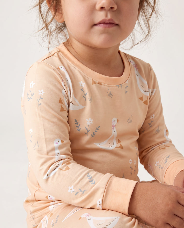White Goose Garden Bamboo Two Piece Long Sleeve Pajama Set