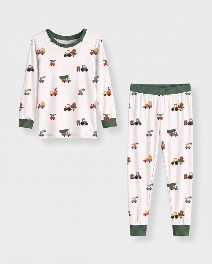 Little Harvest Wheels Bamboo Two Piece Long Sleeve Pajama Set