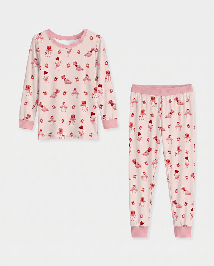 Flamingo Sweethearts Bamboo Two Piece Long Sleeve Pajama Set