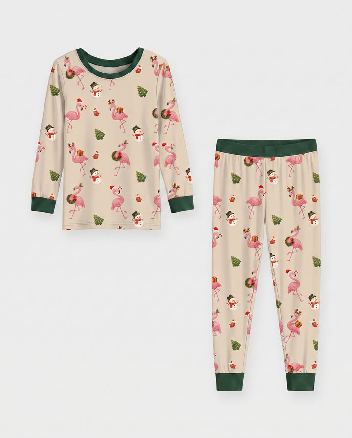 Gingerbread Cozy Flamingo Christmas Cheer Bamboo Two Piece Long Sleeve Pajama Set