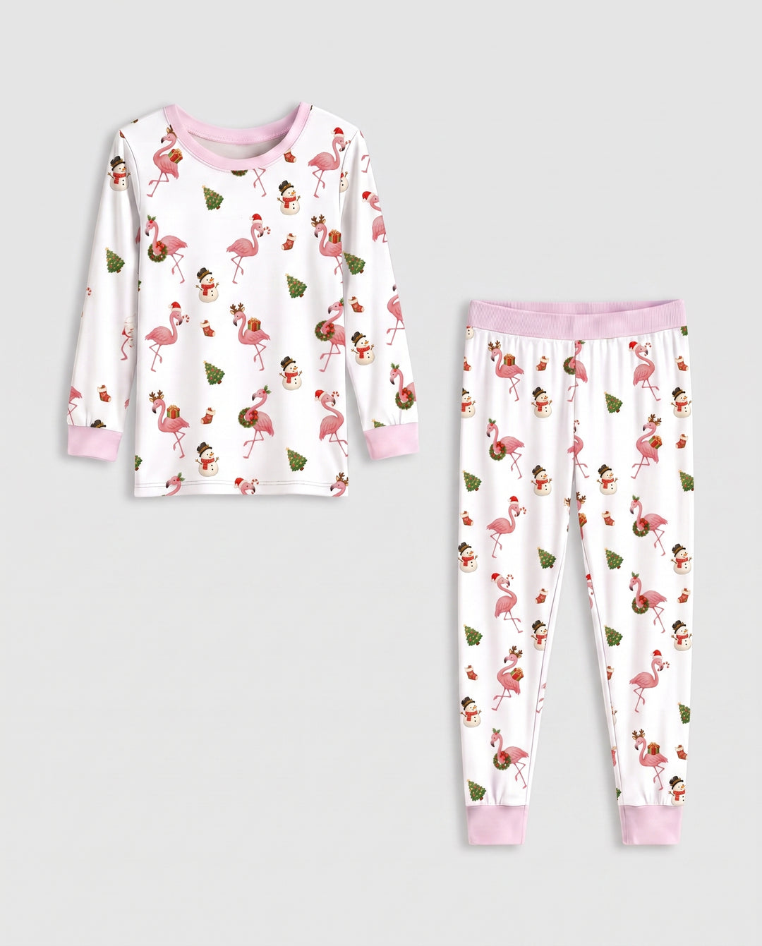 Flamingo Christmas Cheer Bamboo Two Piece Long Sleeve Pajama Set