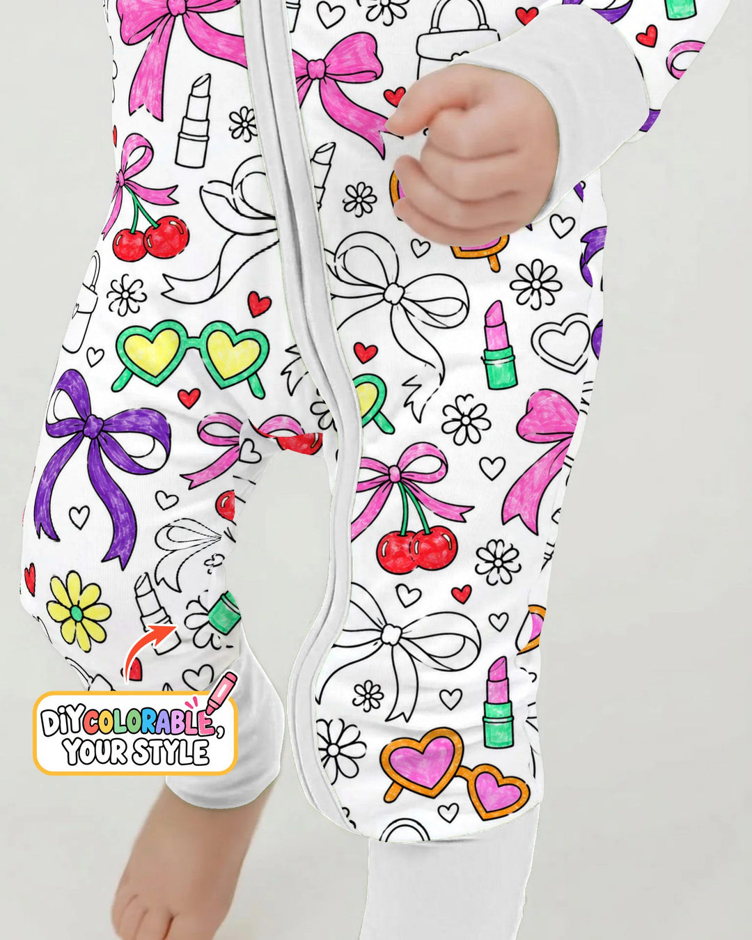 Girly Bows & Cherries Doodles Colorable Bamboo Convertible Zippy