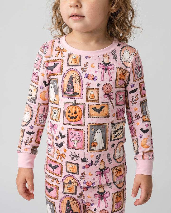 Pink Halloween Picture Frames Bamboo Two Piece Long Sleeve Pajama Set