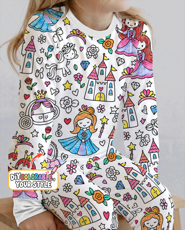 Princess Fairytale Kingdom Colorable Bamboo Two Piece Long Sleeve Pajama Set
