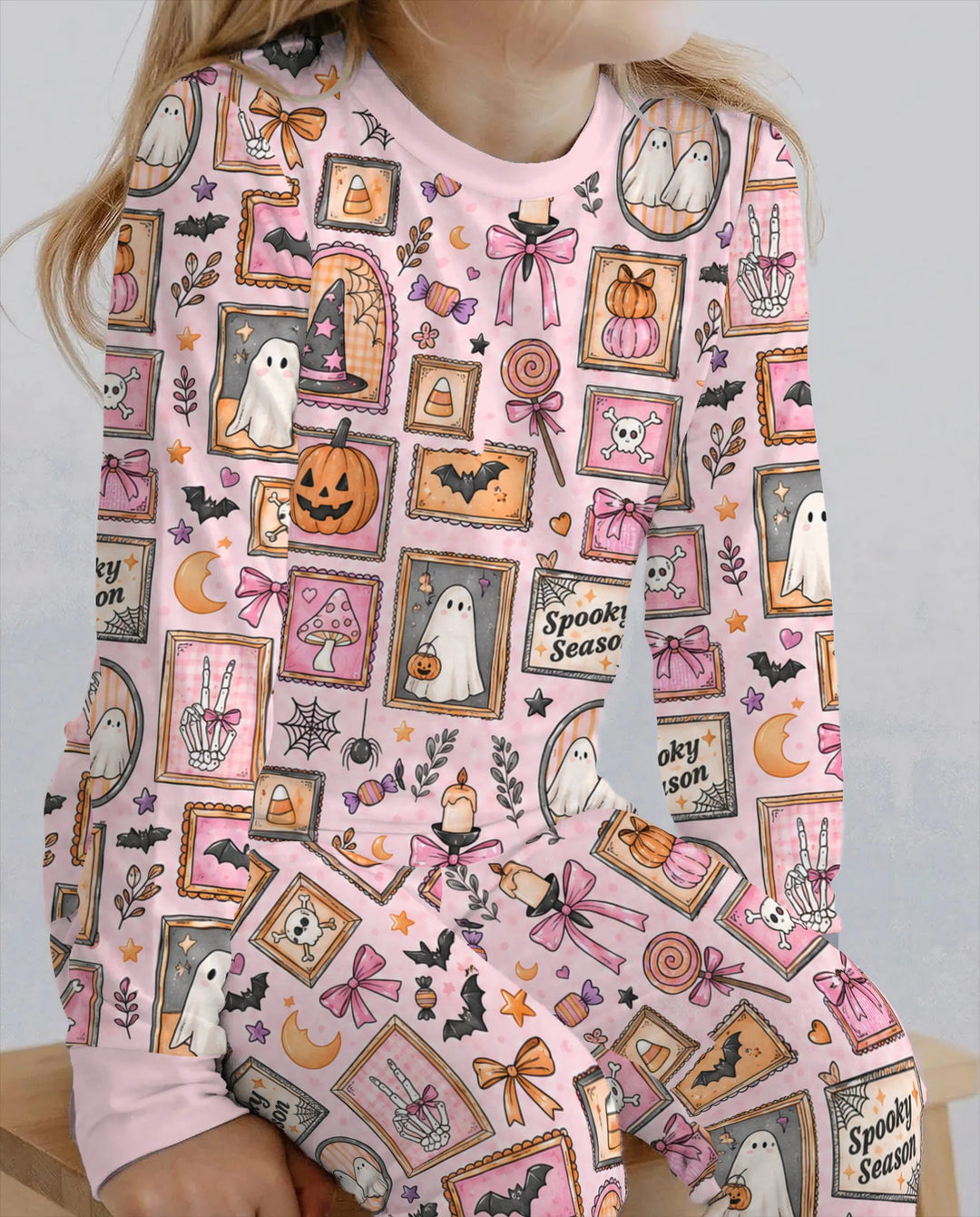 Pink Halloween Picture Frames Bamboo Two Piece Long Sleeve Pajama Set