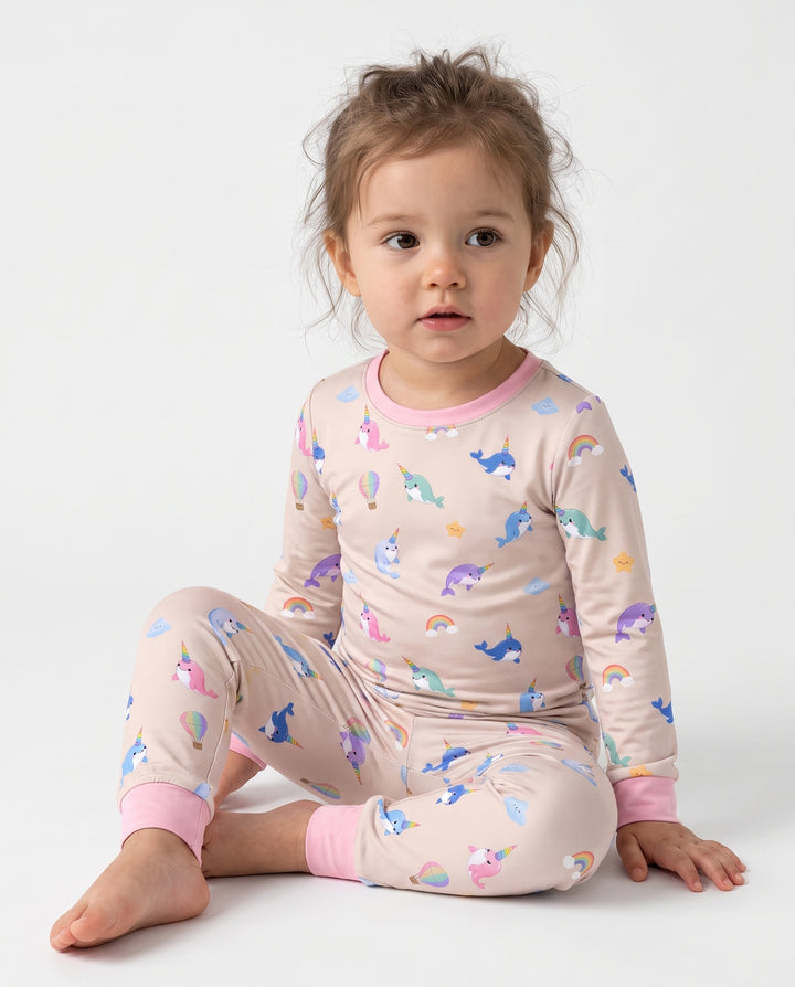 Blush Petal Narwhal Dreams Bamboo Two Piece Long Sleeve Pajama Set