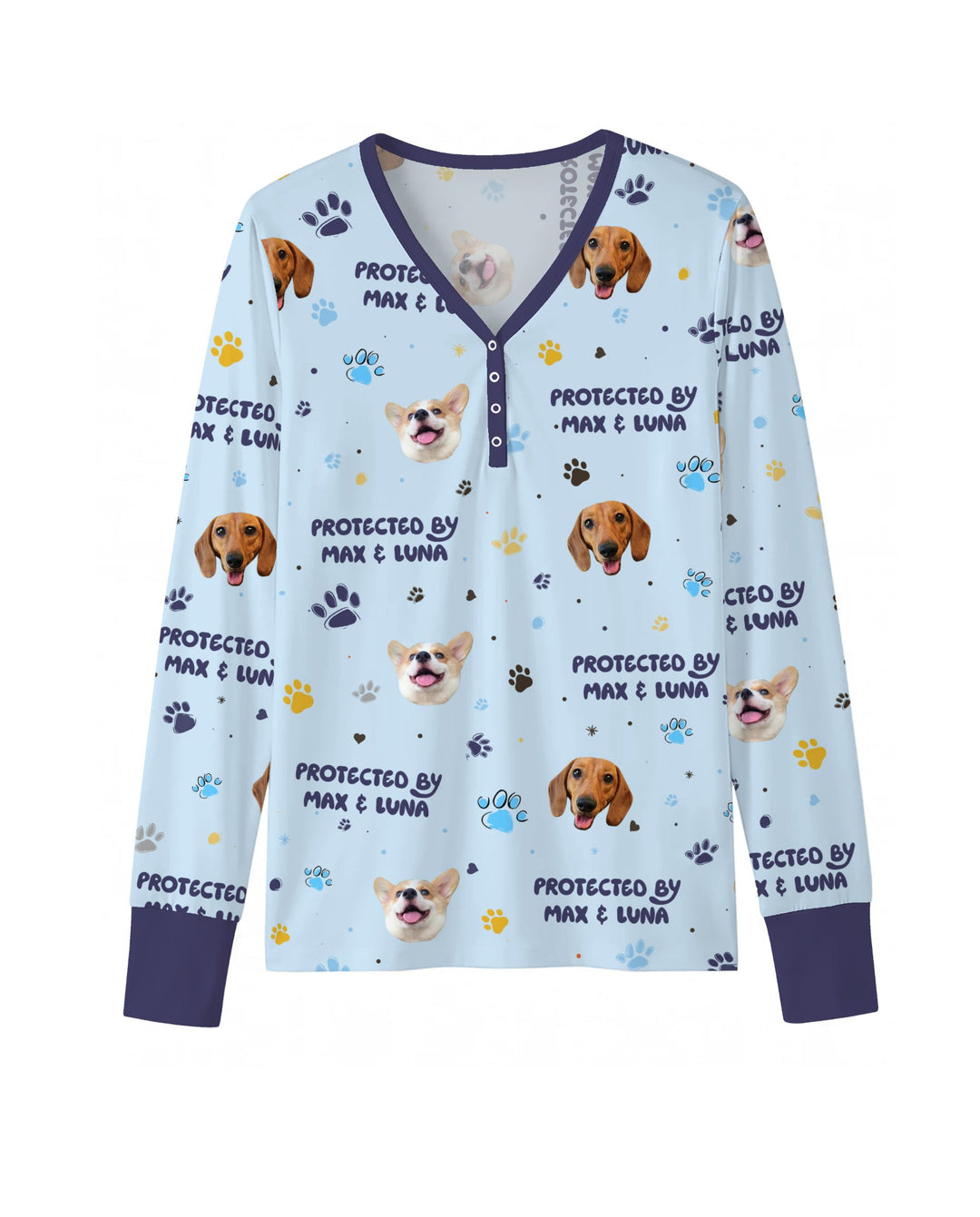 Custom Dog Photos "Protected By" Pawfect Blue Bamboo Women Pajama Set