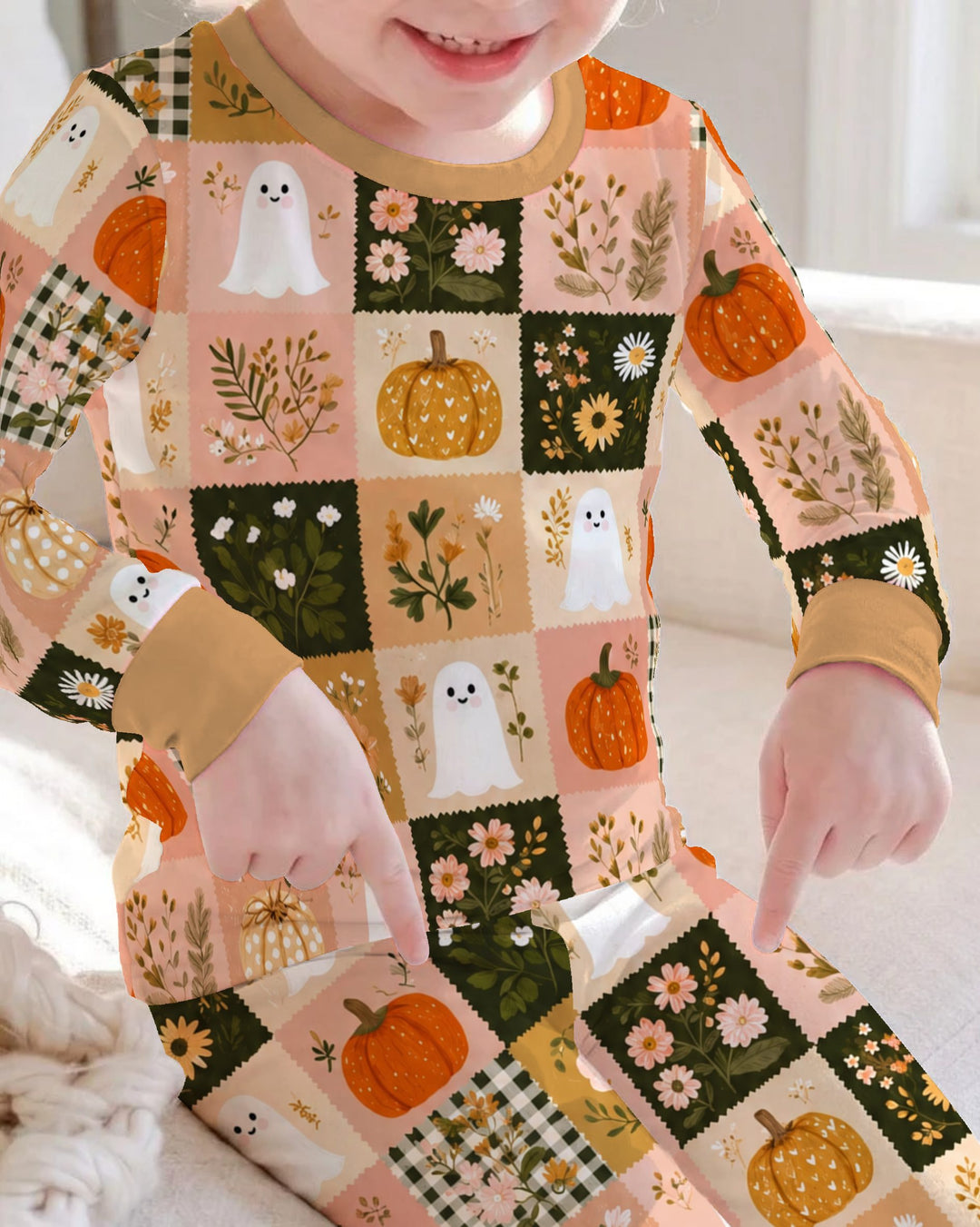 Cottage Ghost Patchwork Bamboo Two Piece Long Sleeve Pajama Set