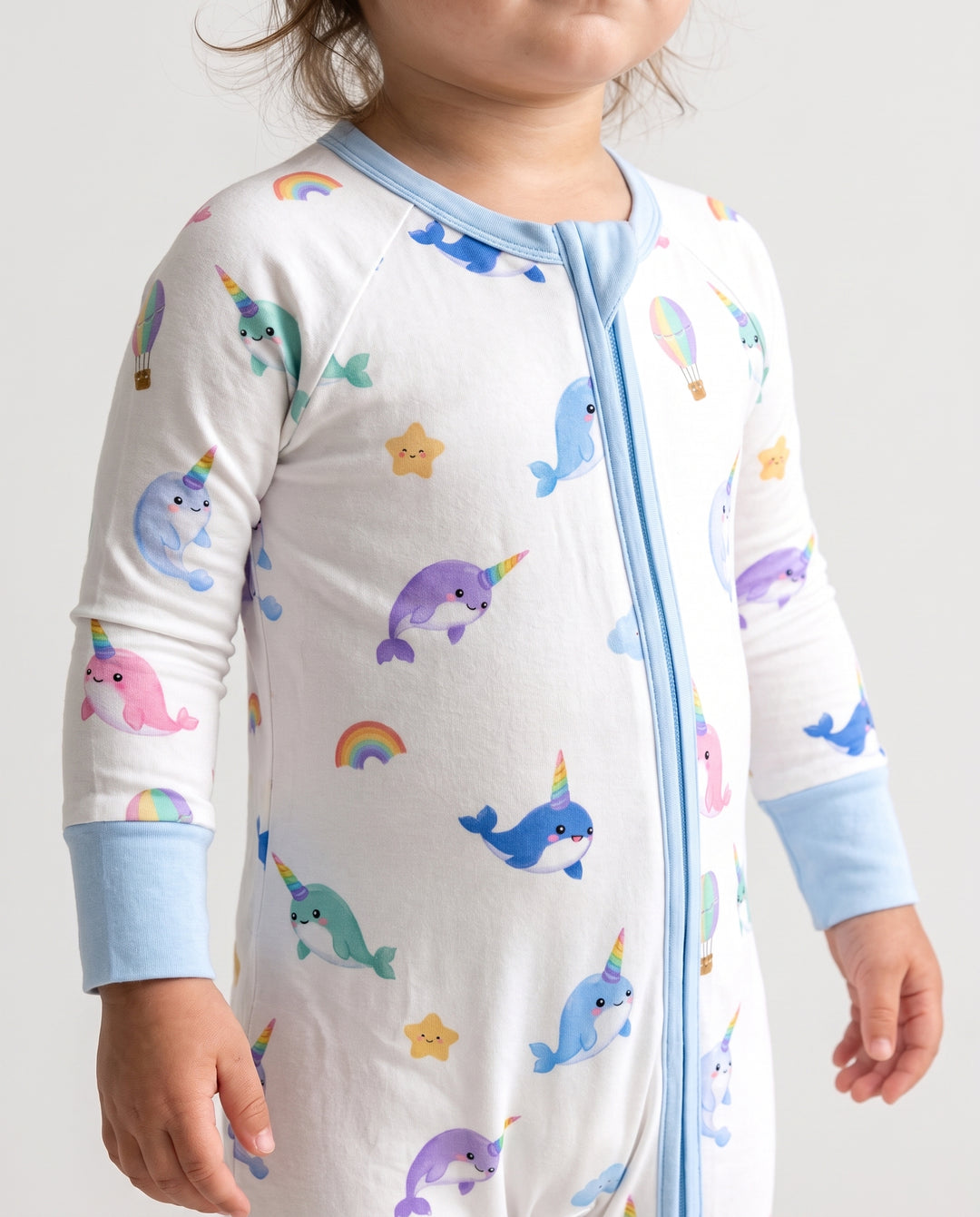 Rainbow Narwhal Dreams Bamboo Convertible Zipper Romper