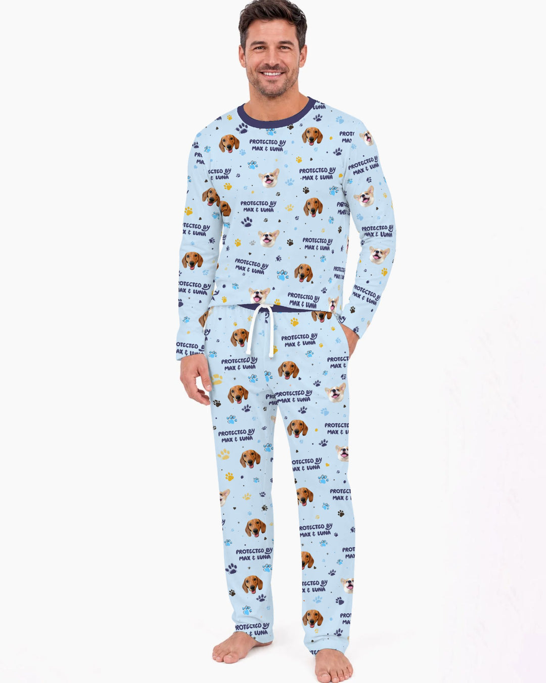 Custom Dog Photos "Protected By" Pawfect Blue Bamboo Men's Pajama Set
